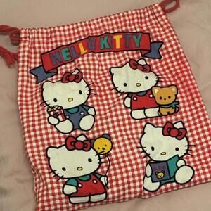 Rare retro 1980s 1990s Hello Kitty Sanrio cloth drawstring bag pouch red kawaii